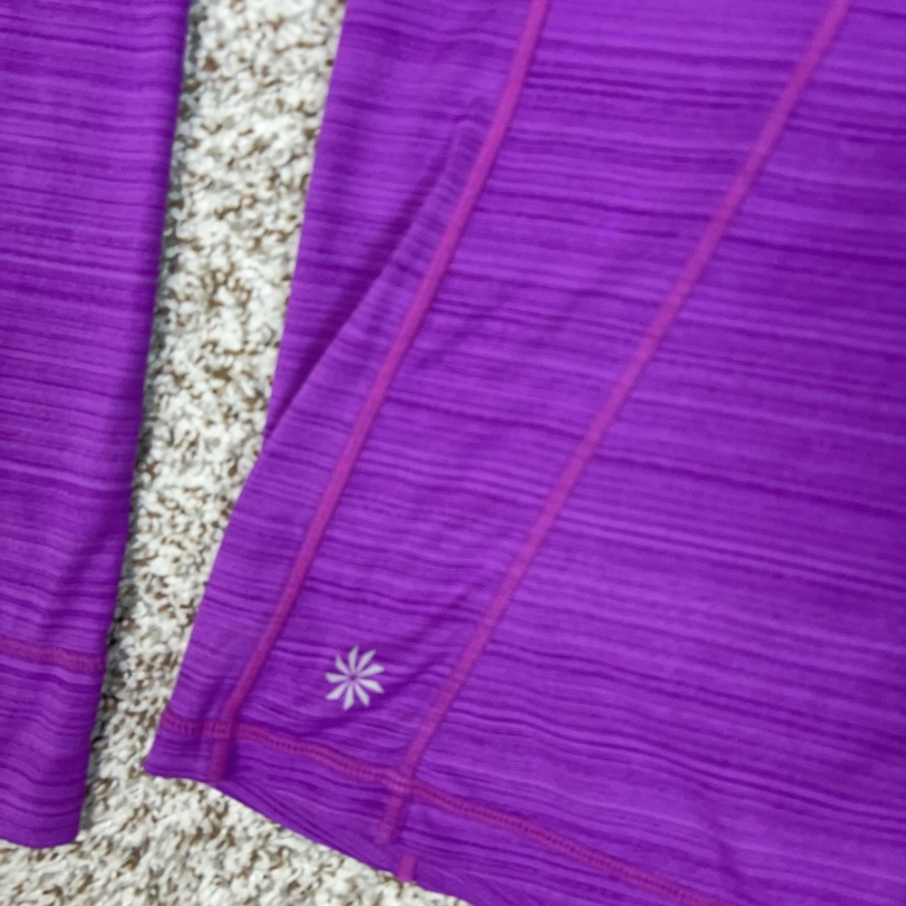 Athleta Shirt Womens Medium Purple Striped UPF Zip Hooded Running Gym Workout - Picture 3 of 11